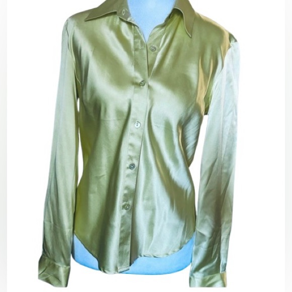 Silk Tori Richard Vintage Green Yellow Sleeve Button XS Small Shirt Designer - Picture 5 of 12